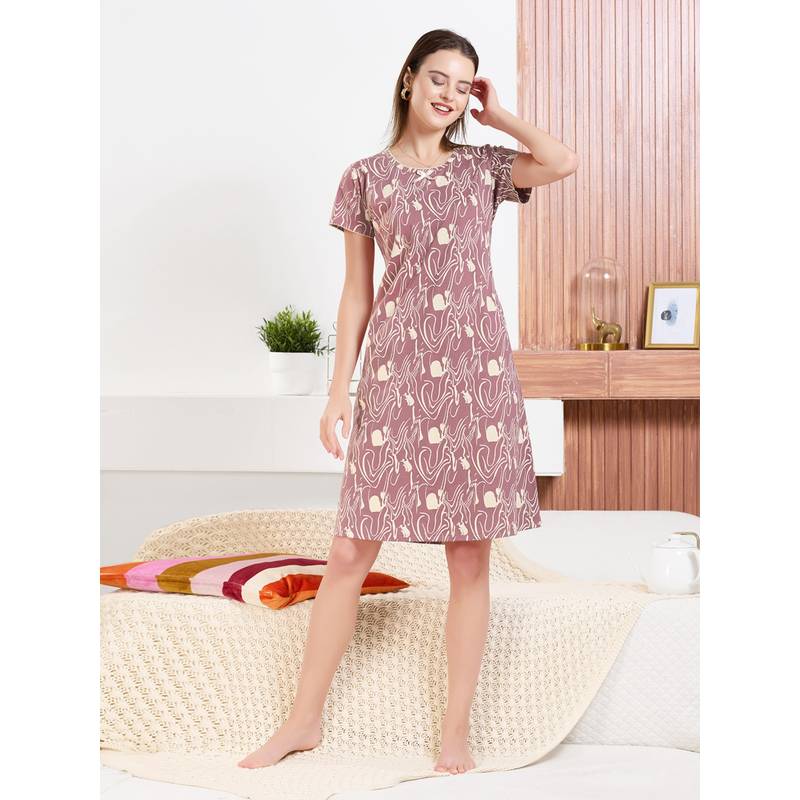 Quira Womens Printed Regular Fit Knee-Length Short Nightdress (M)