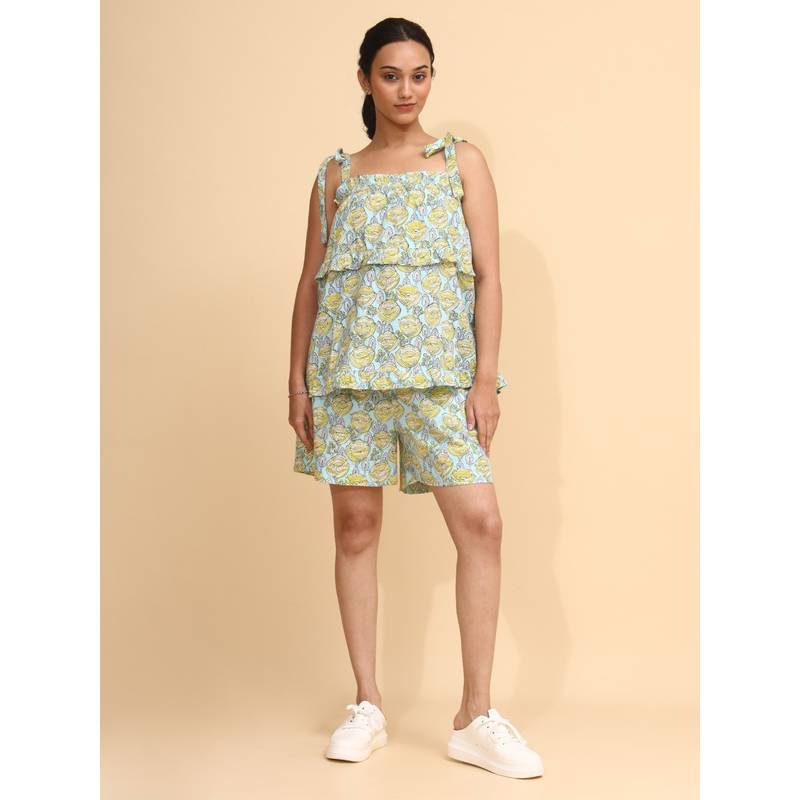 YELLOW BLOOM SUNSET BLOOM Top & Shorts (S)