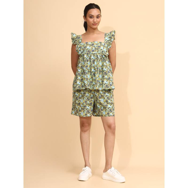YELLOW BLOOM EUCALYPTUS BLOOM Top & Shorts (XS)