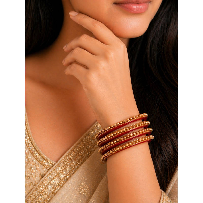 Designbox Gold Statement Traditional Bangles (Pack of 4) (2.6)