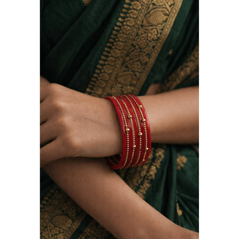 Designbox Red Statement Traditional Bangles (Pack of 4) (2.6)