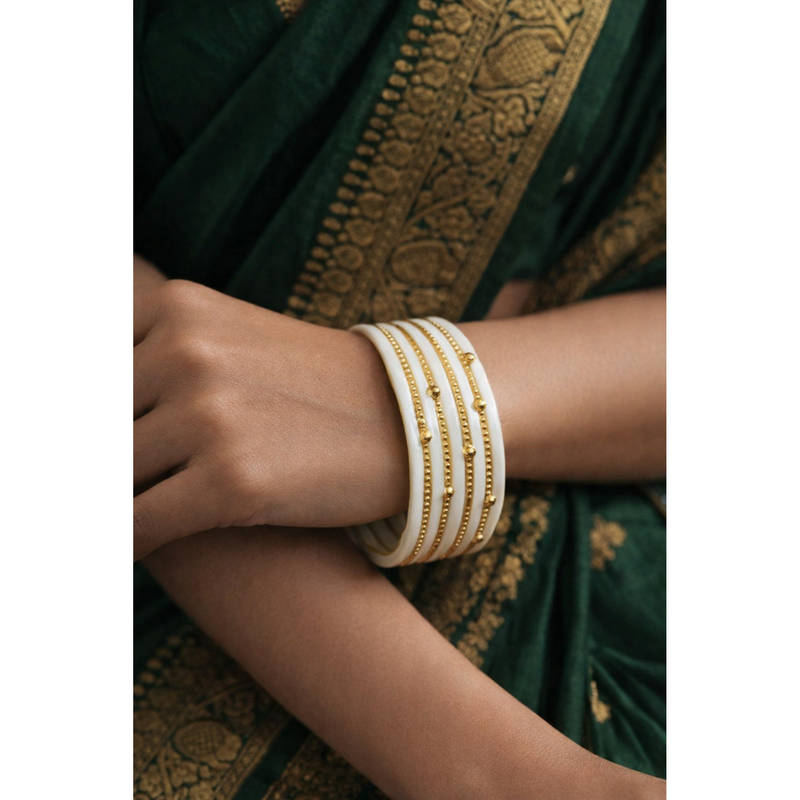 Designbox White Statement Traditional Bangles (Pack of 4) (2.6)