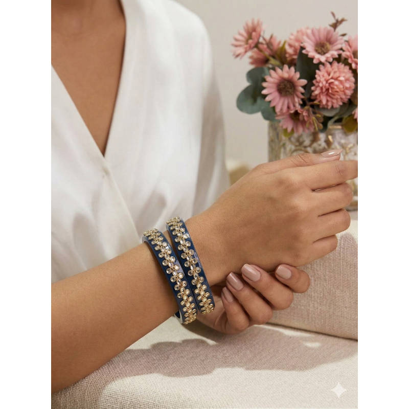 Designbox White Stones Traditional Bangles (Pack of 2) (2.5)