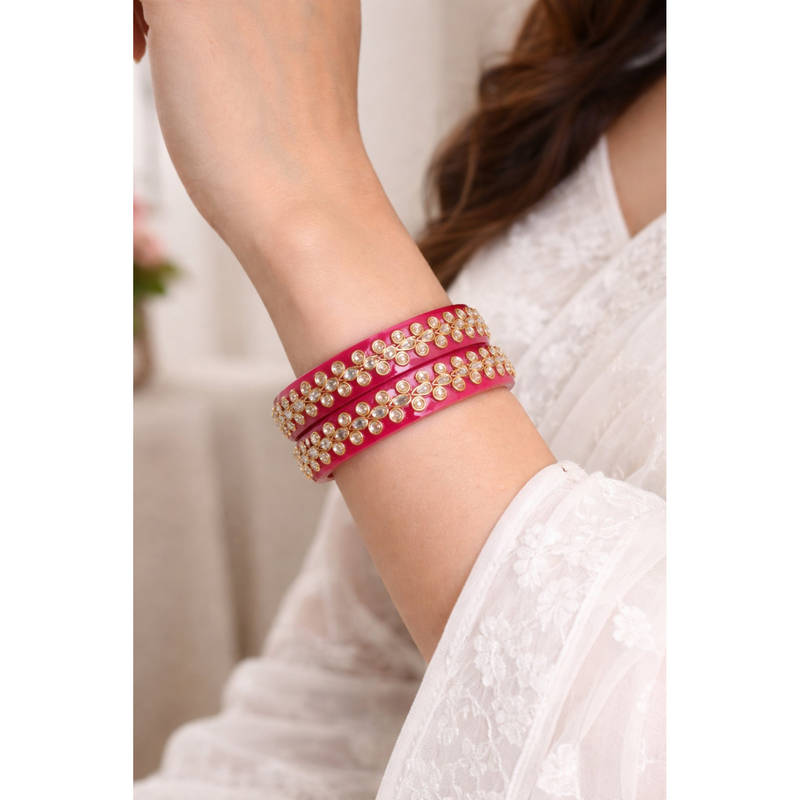 Designbox White Stones Traditional Bangles (Pack of 2) (2.7)