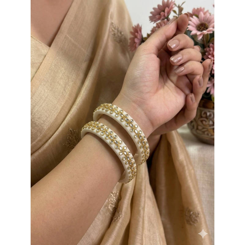 Designbox White Stones Traditional Bangles (Pack of 2) (2.5)