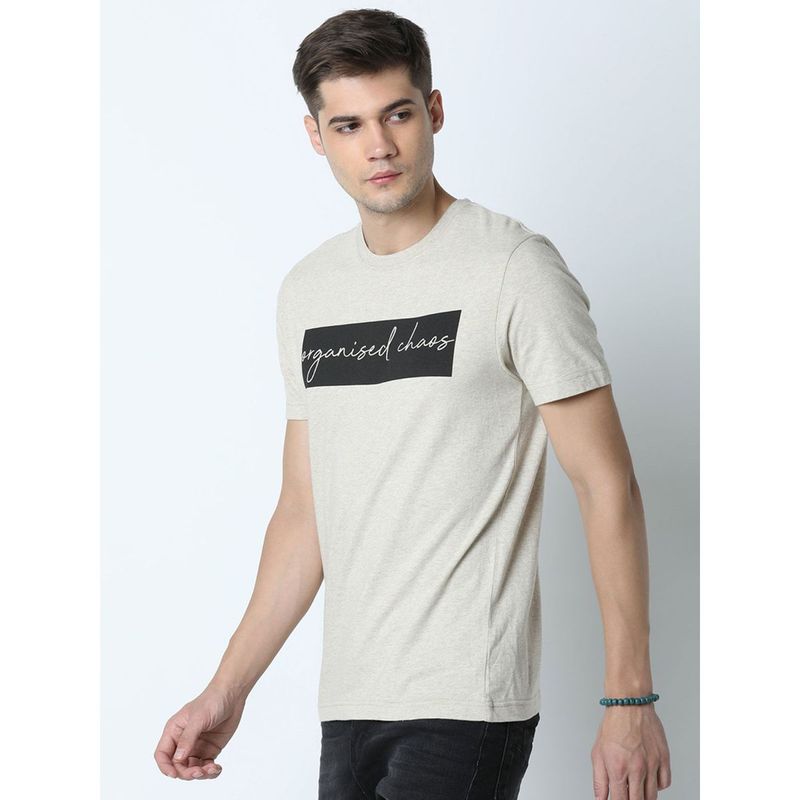 Huetrap Mens Printed Round Neck Grey T-Shirt (S)