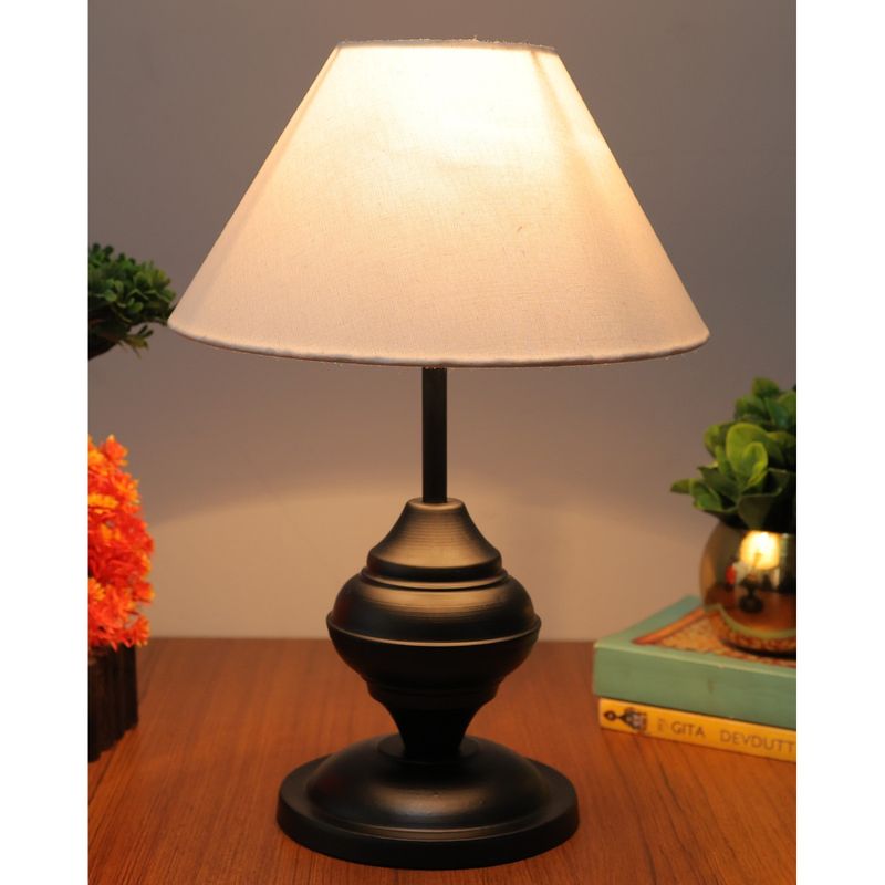 Homesake Black Metal Table Lamp with Fabric Shade B22 Holder Urn