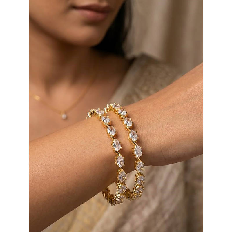 ZEVARLY Women White Stones Bangles (Pack of 2) (2.4)