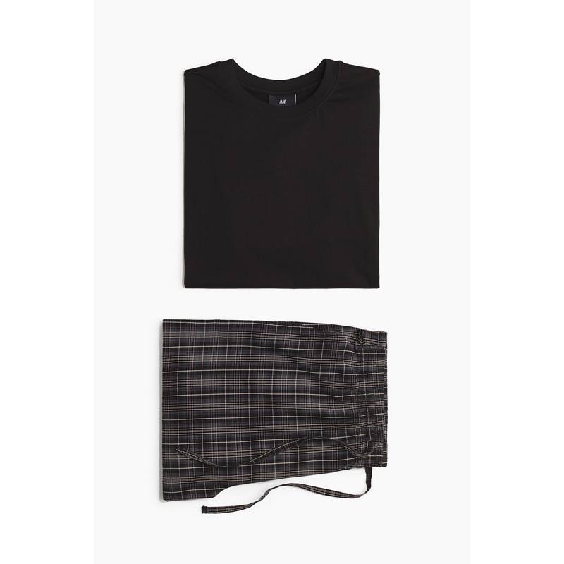 H&M Men Black Pyjama T-Shirt And Bottoms Set (S)