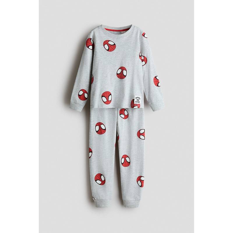 H&M Boys Grey Printed Cotton Pyjamas And Top (1.5-2 Years)