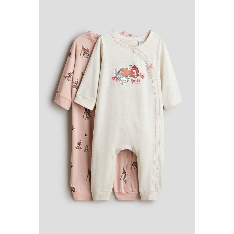 H&M Girls Multi-Color 2-Pack Printed Cotton Sleepsuits (2-4 Months)