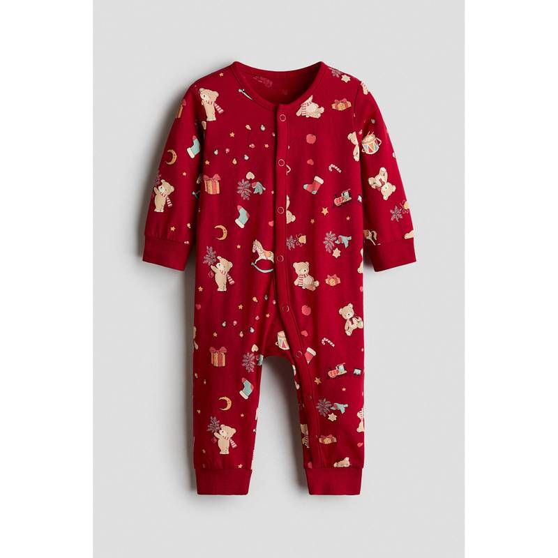 H&M Girls Red Frill-Detail Cotton Sleepsuit (2-4 Months)