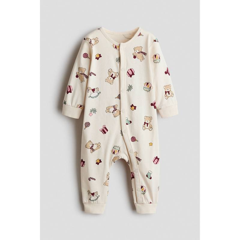 H&M Girls Beige Frill-Detail Cotton Sleepsuit (2-4 Months)