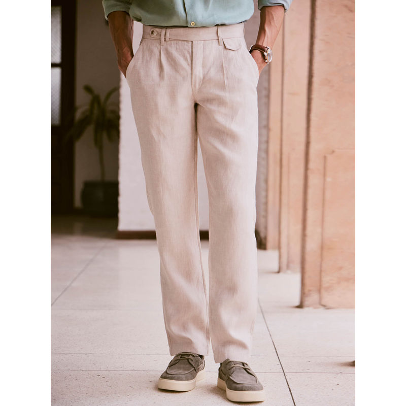 Andamen Men Beige Casual Linen Trouser (30)