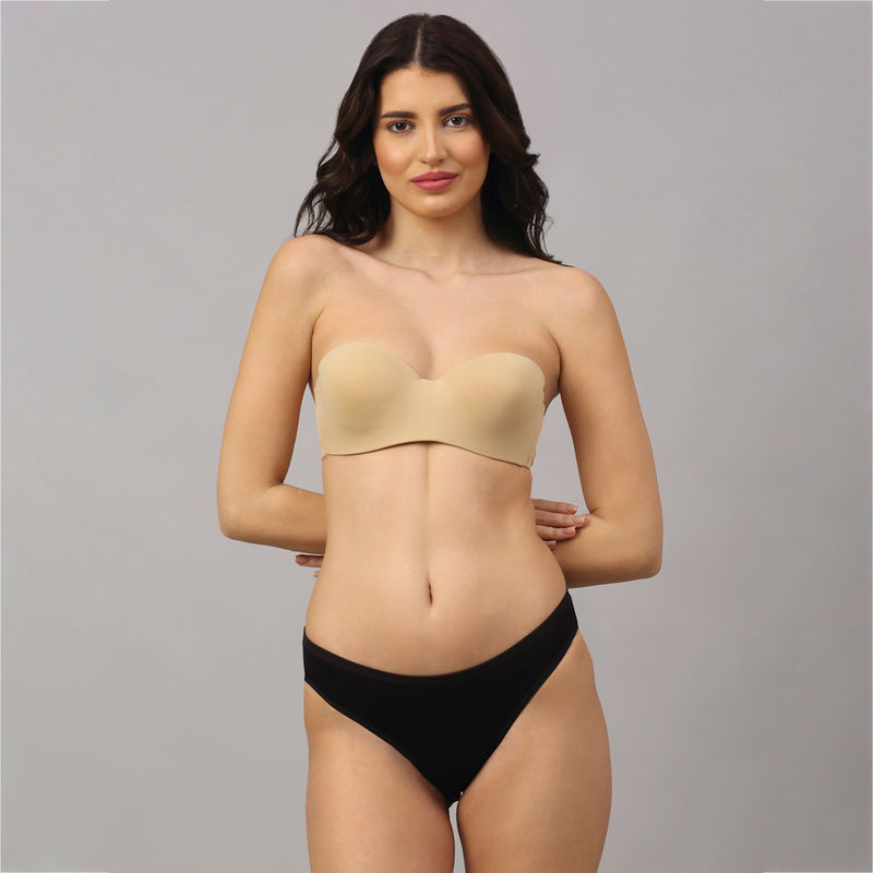 PrettyCat wired strapless tshirt bra panty set - Nude (34B)