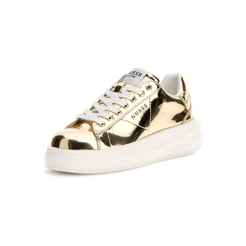 Guess Women Elbina Solid Lace Up Low Top Gold Sneakers (UK 4)