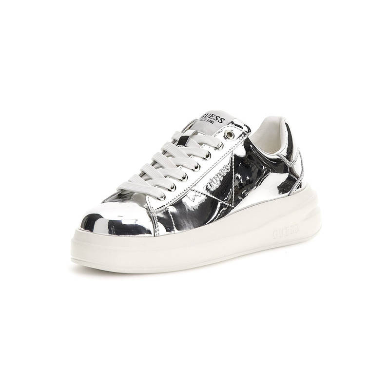 Guess Women Elbina Solid Lace Up Low Top Silver Sneakers (UK 6)