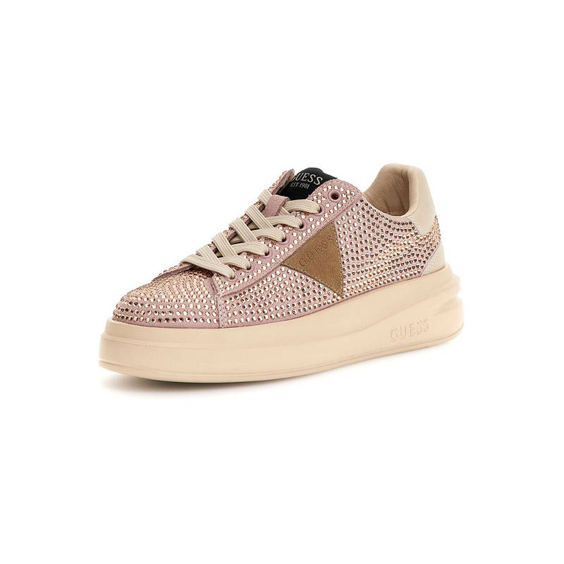 Guess Women Elbina Embellished Leather Lace Up Low Top Pink Sneakers (UK 4)