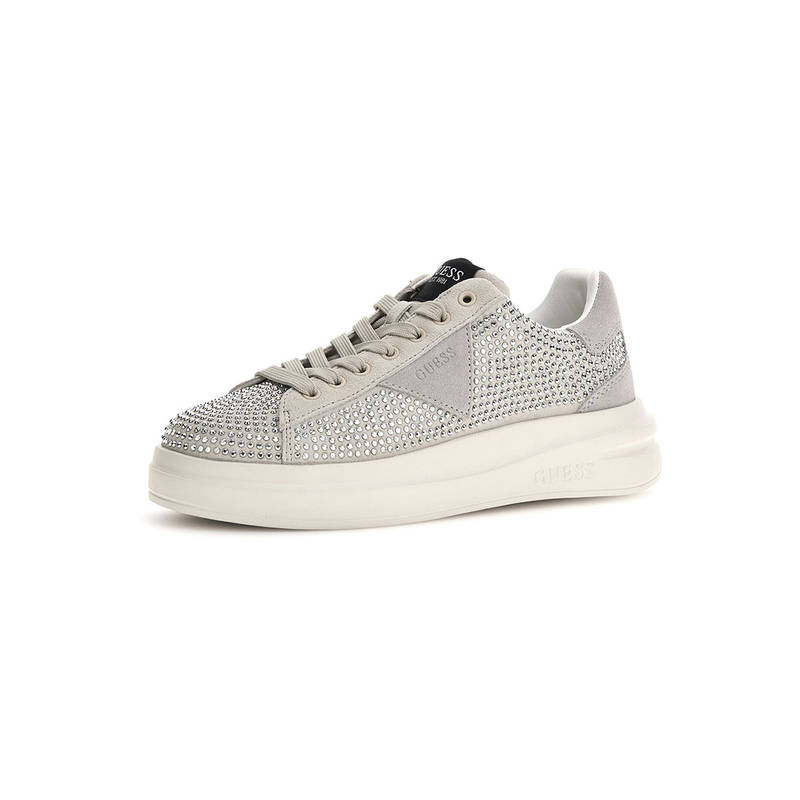 Guess Women Elbina Embellished Leather Lace Up Low Top White Sneakers (UK 4)
