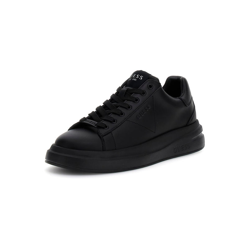 Guess Men Elba Solid Leather Lace Up Low Top Black Sneakers (UK 10)