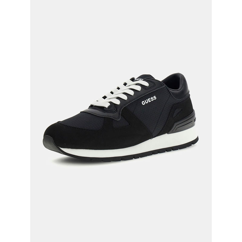 Guess Men Tresa Textured Lace Up Mid Top Black Sneakers (UK 10)