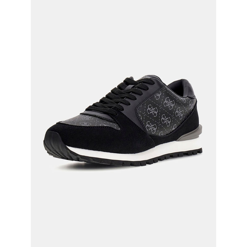 Guess Men Arona Monogram Lace Up Mid Top Black Sneakers (UK 8)