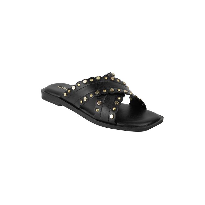 Catwalk Women CROSS-STRAP TRIMS and STUDS Flats - Black (UK 6)