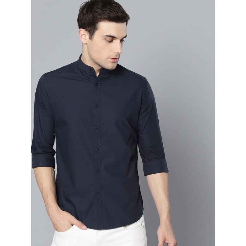Men's Sea Green Slim Fit Mandarin Collar Chambray Casual Shirt main image 1