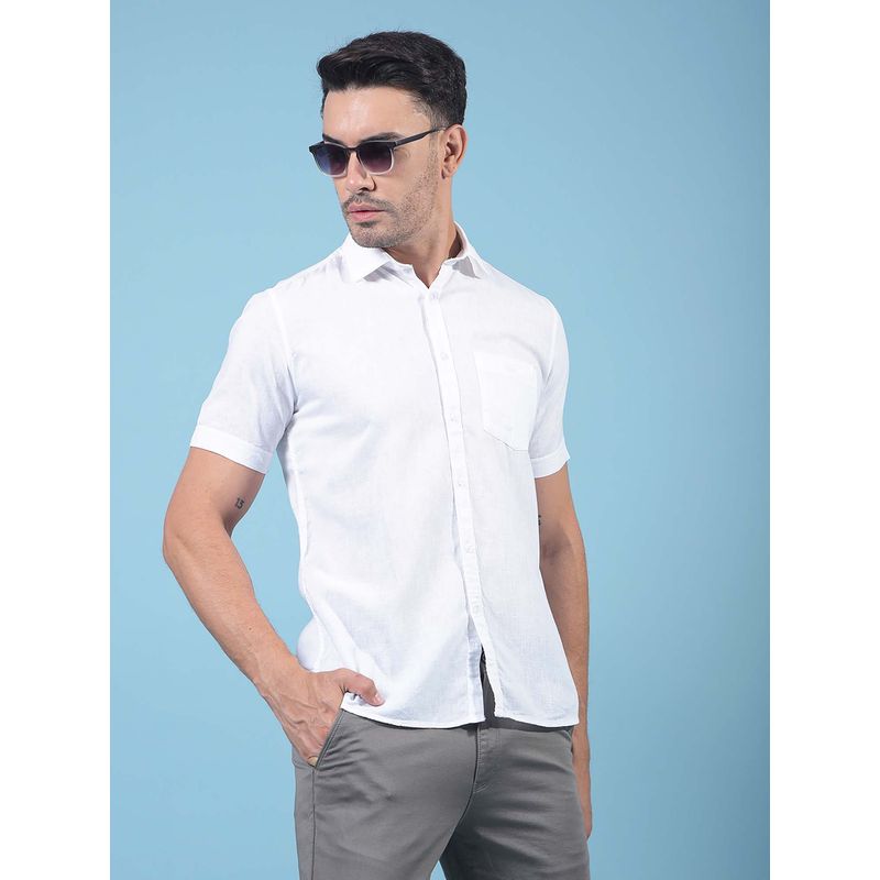 CRIMSOUNE CLUB Men Solid White Linen Shirt (2XL)