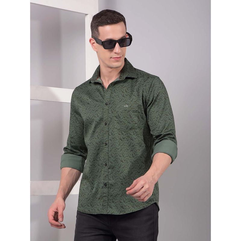 CRIMSOUNE CLUB Men Green Printed Shirt (S)