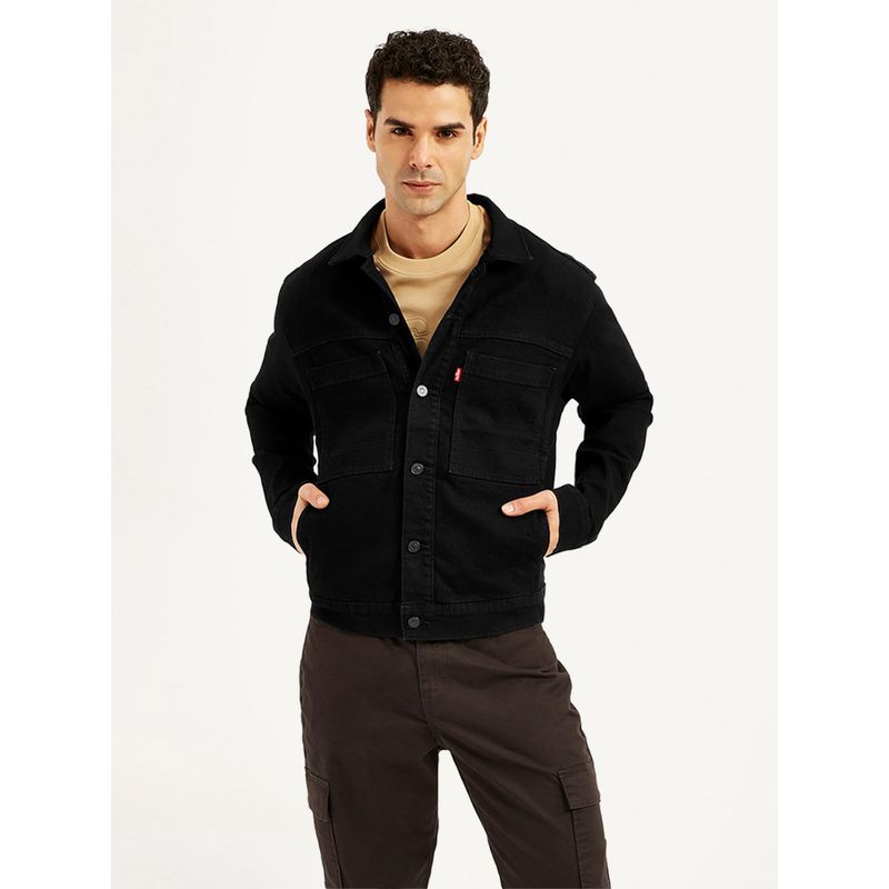 Levi's Mens Solid Black Spread Collar Jacket (M)