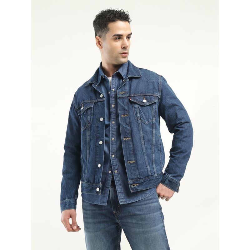 Levi's Mens Solid Dark Blue Spread Collar Jacket (L)