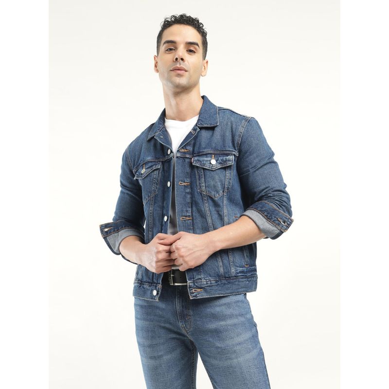 Levi's Mens Solid Blue Spread Collar Jacket (S)
