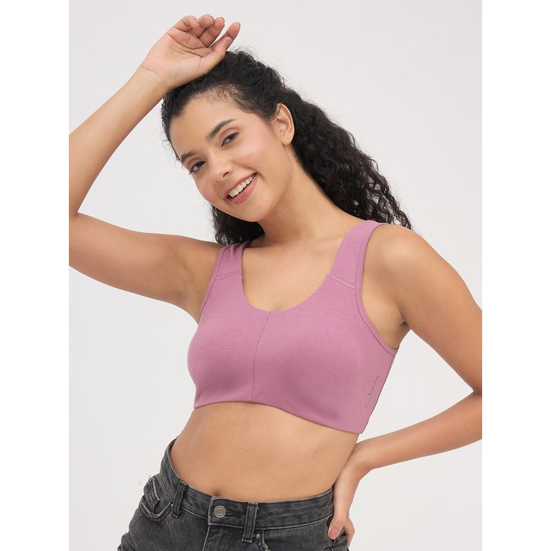 Clovia Mauve Cotton Non-Padded Non-Wired Full Coverage Beginners T-Shirt Bra (L)
