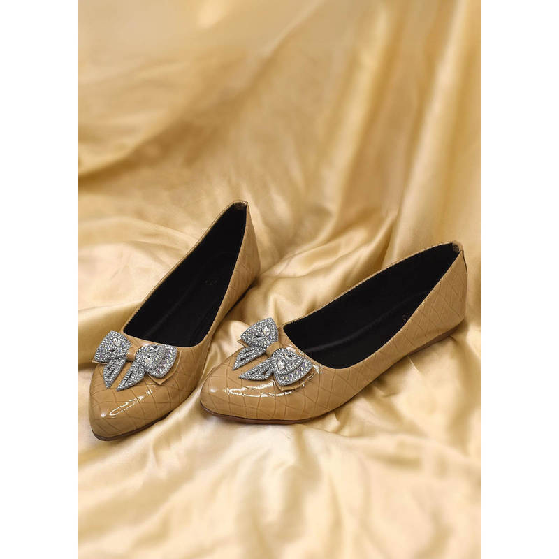 YASSIO Women Beige Croco Bow Ballerinas (EURO 36)
