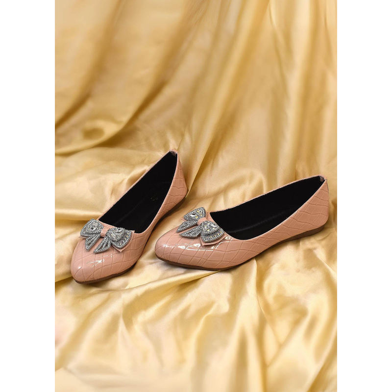 YASSIO Women Nude Pink Croco Bow Ballerinas (EURO 36)
