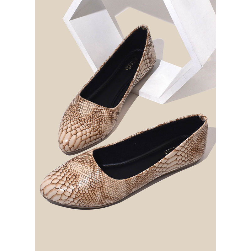 YASSIO Women Embellished Beige Metallic Ballerinas (EURO 36)