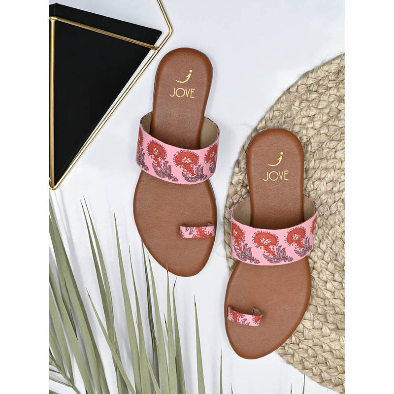 Jove Women Pink Printed One Toe Flats (EURO 39)