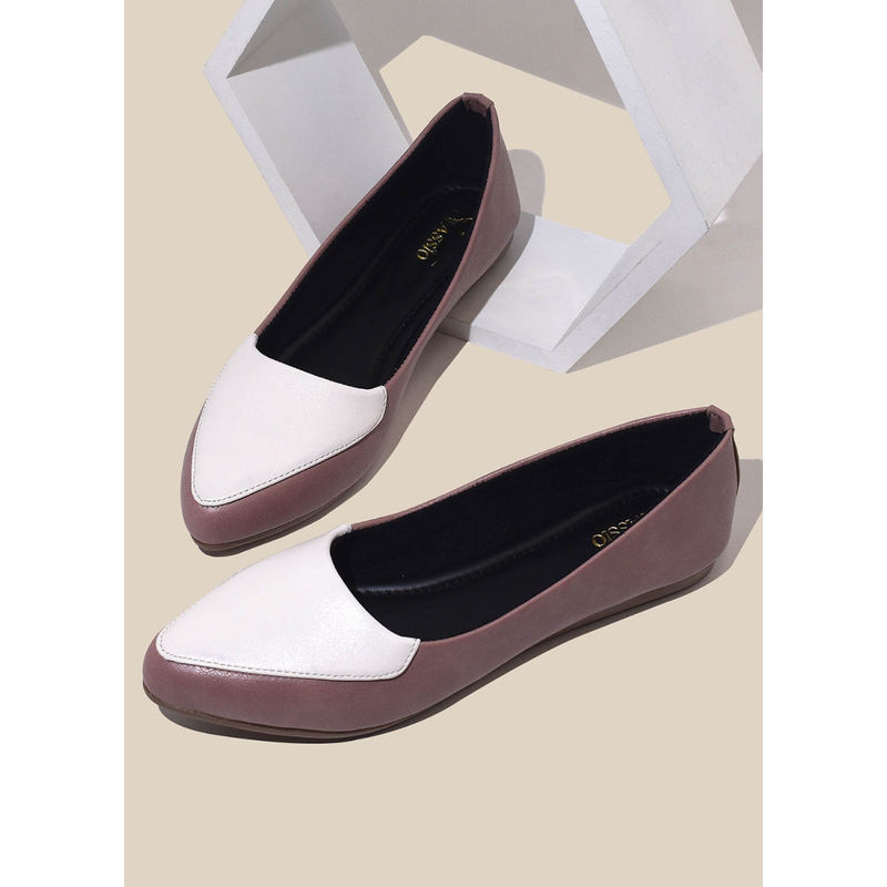 YASSIO Women Two-Tone Pink and White Ballet Flats (EURO 36)