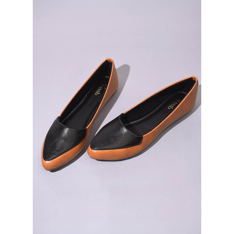 YASSIO Women Two-Tone Tan and Black Ballet Flats (EURO 36)