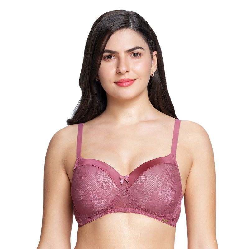 Amante Padded Non-Wired Full Coverage Lace Bra - Purple (32C)