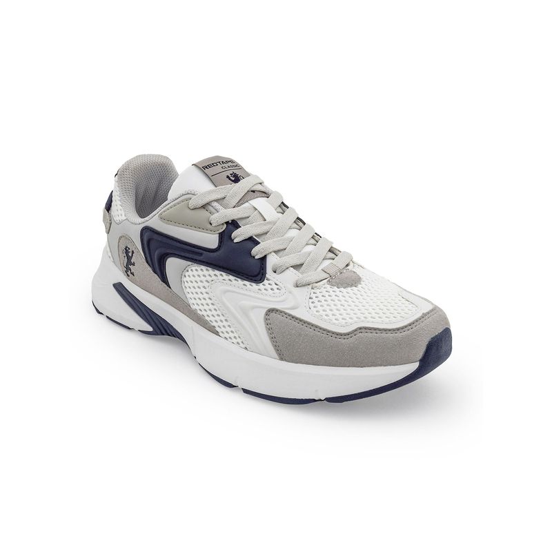 Red Tape Men Lace Up Round Toe White and Navy Blue Sneakers (UK 9)