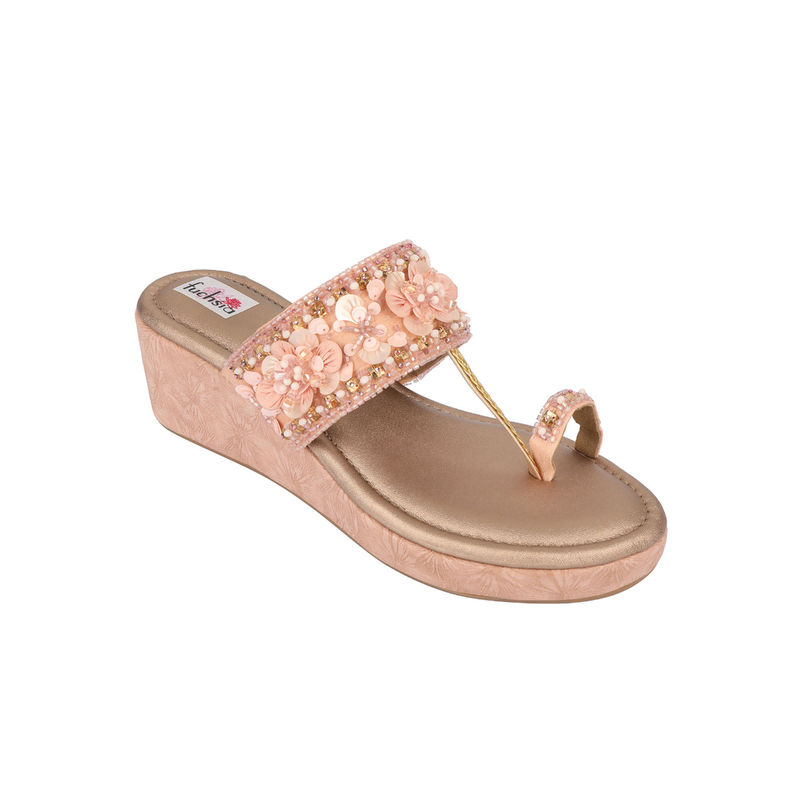 Fuchsia by Aashka Mehta Peach Embroidered Kolhapuris (EURO 38)