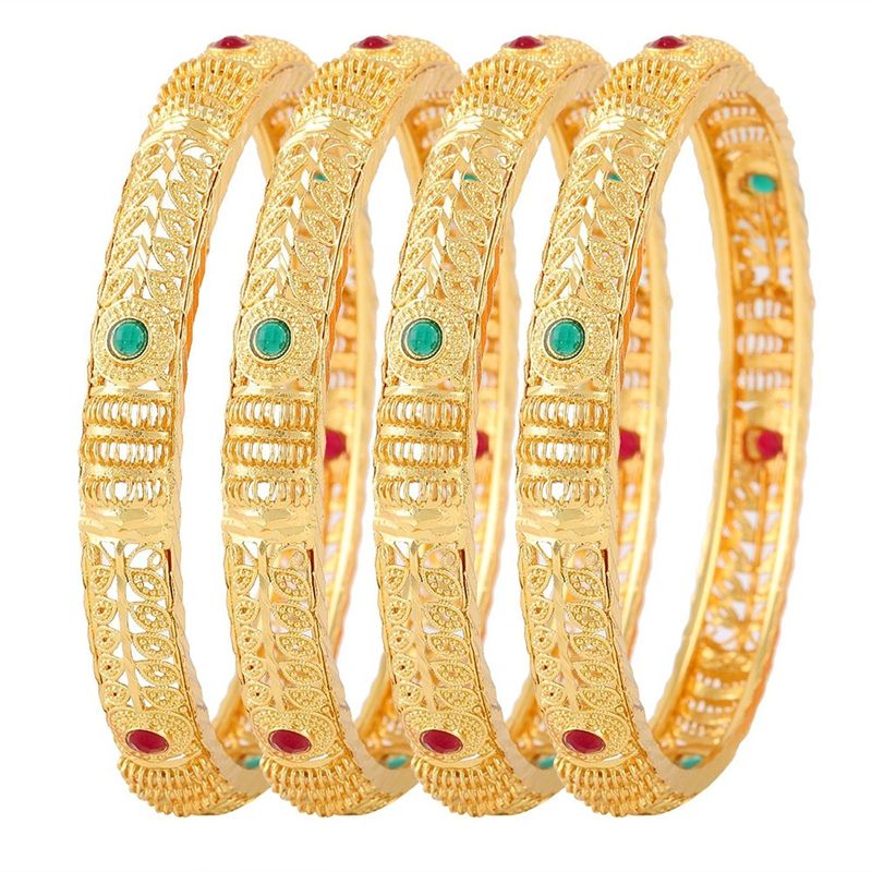Youbella Fashion Jewellery Set Of 4 Traditional Gold Plated Bracelet Bangles - 2.6