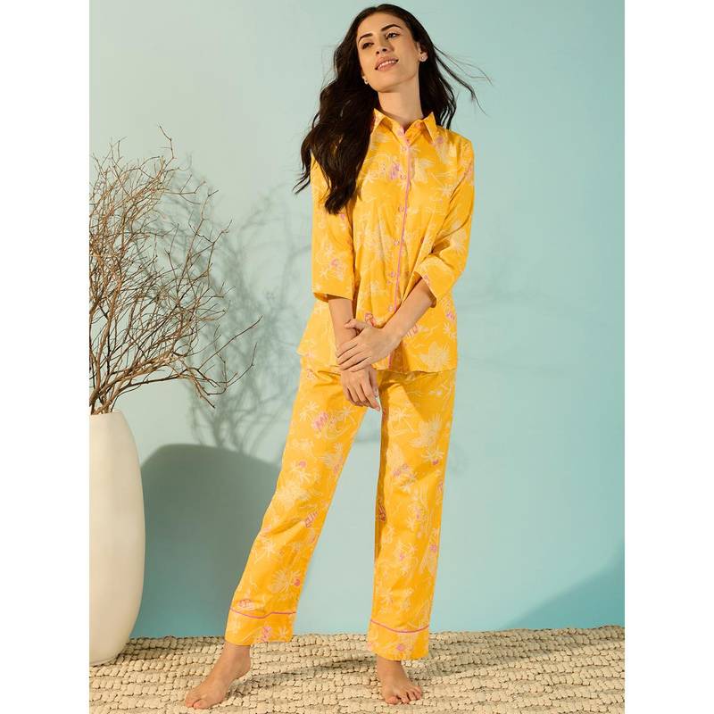 The Kaftan Company Radiant Yellow Cotton Shirt and Pyjama (3XL)