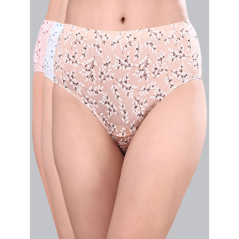SOIE High Rise Full Coverage Printed Stretch Cotton Hipsters (Pack of 3) (L)