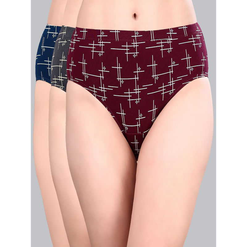 SOIE High Rise Full Coverage Printed Stretch Cotton Hipsters (Pack of 3) (M)