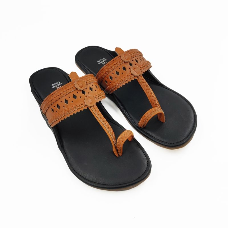 The Madras Trunk Black Orange Kolhapuris - EURO 38