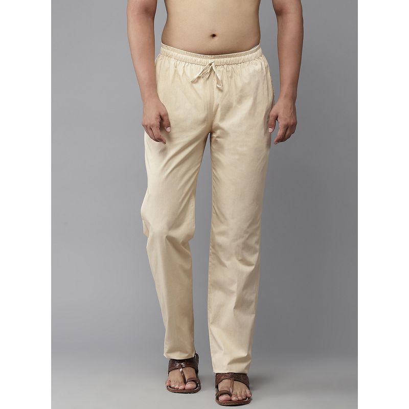 MULTI SHADES Men Beige Viscose Plain Straight Fit Pyjama (M)