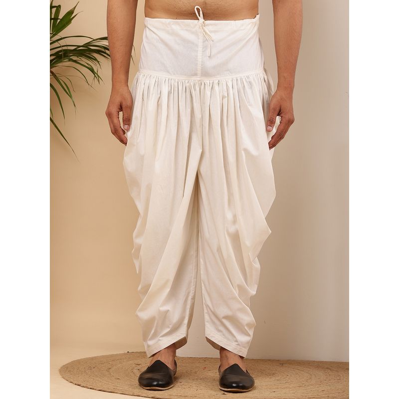 MULTI SHADES Men Beige Cotton Plain Flared Fit Dhoti Pant (XS)